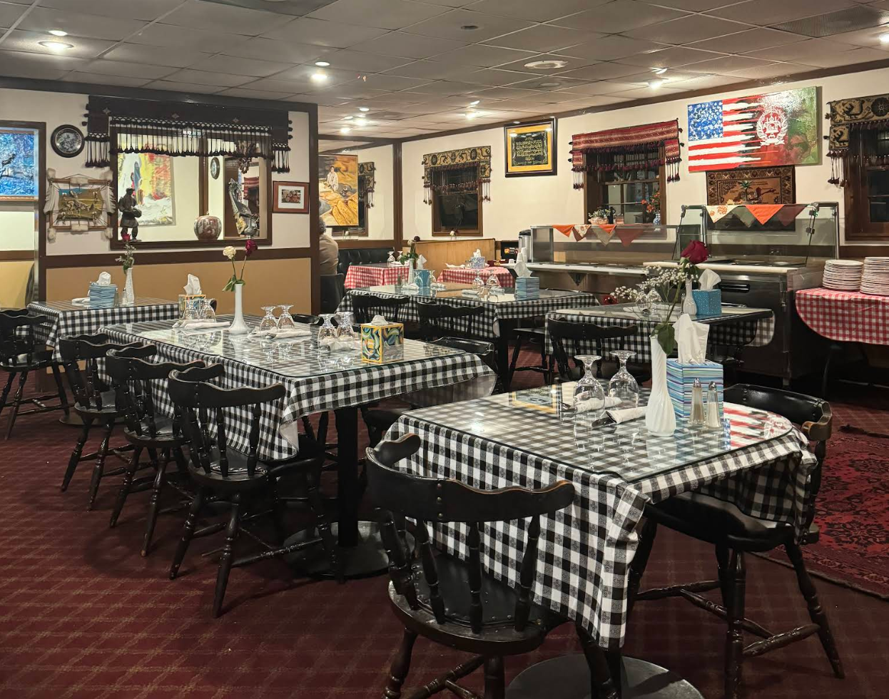 Afghan Kabob Palace dining room with traditional Afghan decor